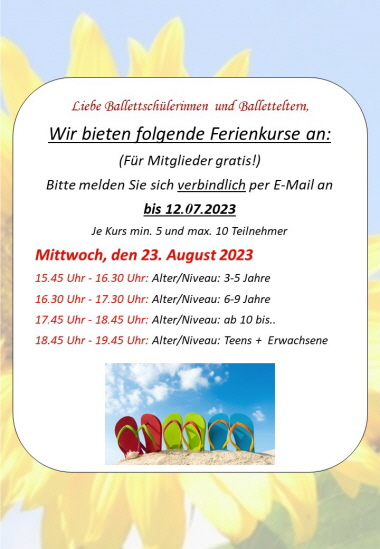 Ferienkurse bitte per Email anmelden